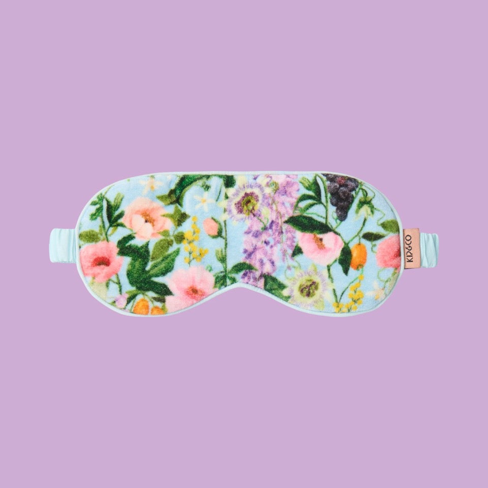 Kip & Co Spring in the Air Velvet Eye Mask - Floral patterned eye mask on a purple background