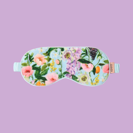 Kip & Co Spring in the Air Velvet Eye Mask - Floral patterned eye mask on a purple background