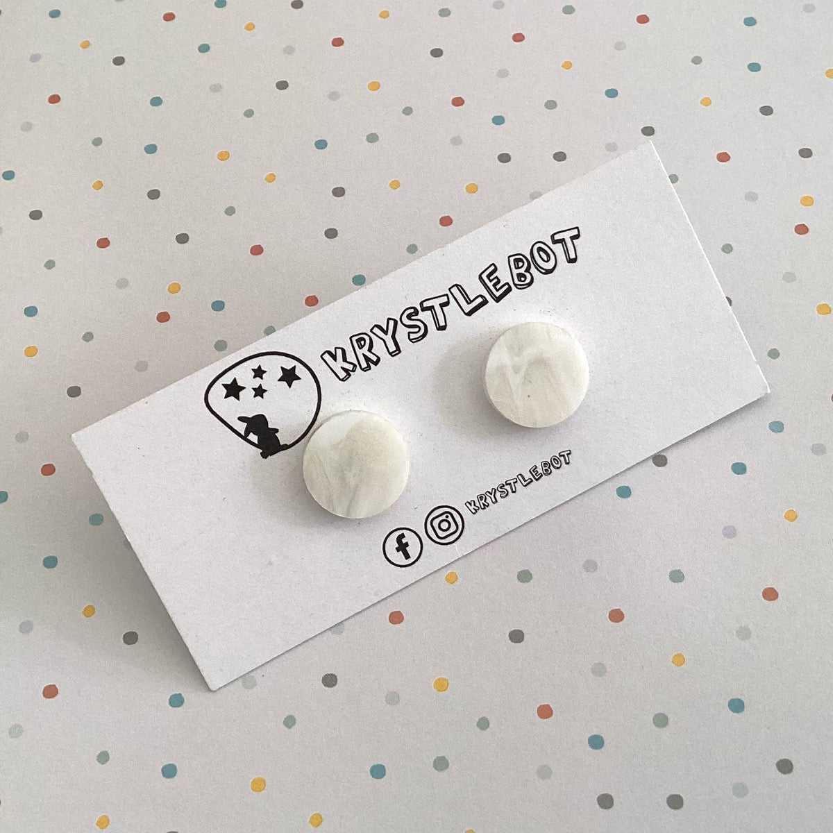 Krystlebot Circle Studs - White Marble