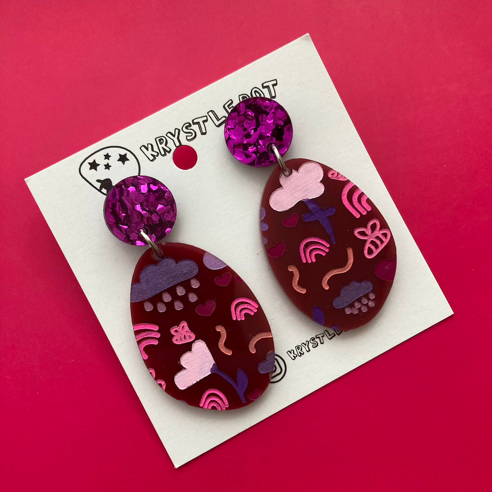 Krystlebot Springtime Painted Oval Earrings