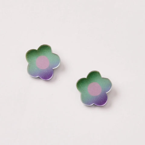 Martha Jean Ombre Daisy Stud Earrings - Green/Purple