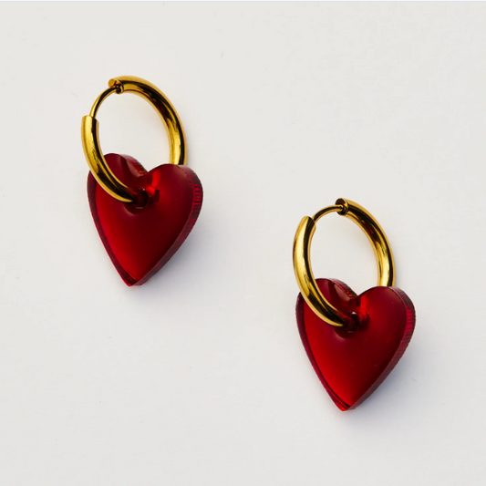 Martha Jean Marty Heart Earrings - Red