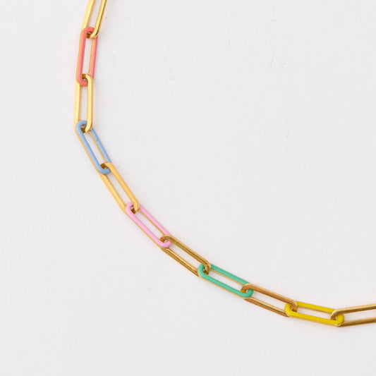 Martha Jean Rainbow Paper Chain Necklace - Gold