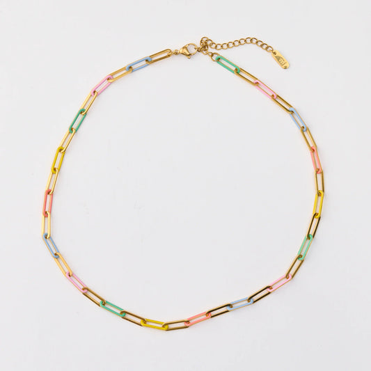 Martha Jean Rainbow Paper Chain Necklace - Gold