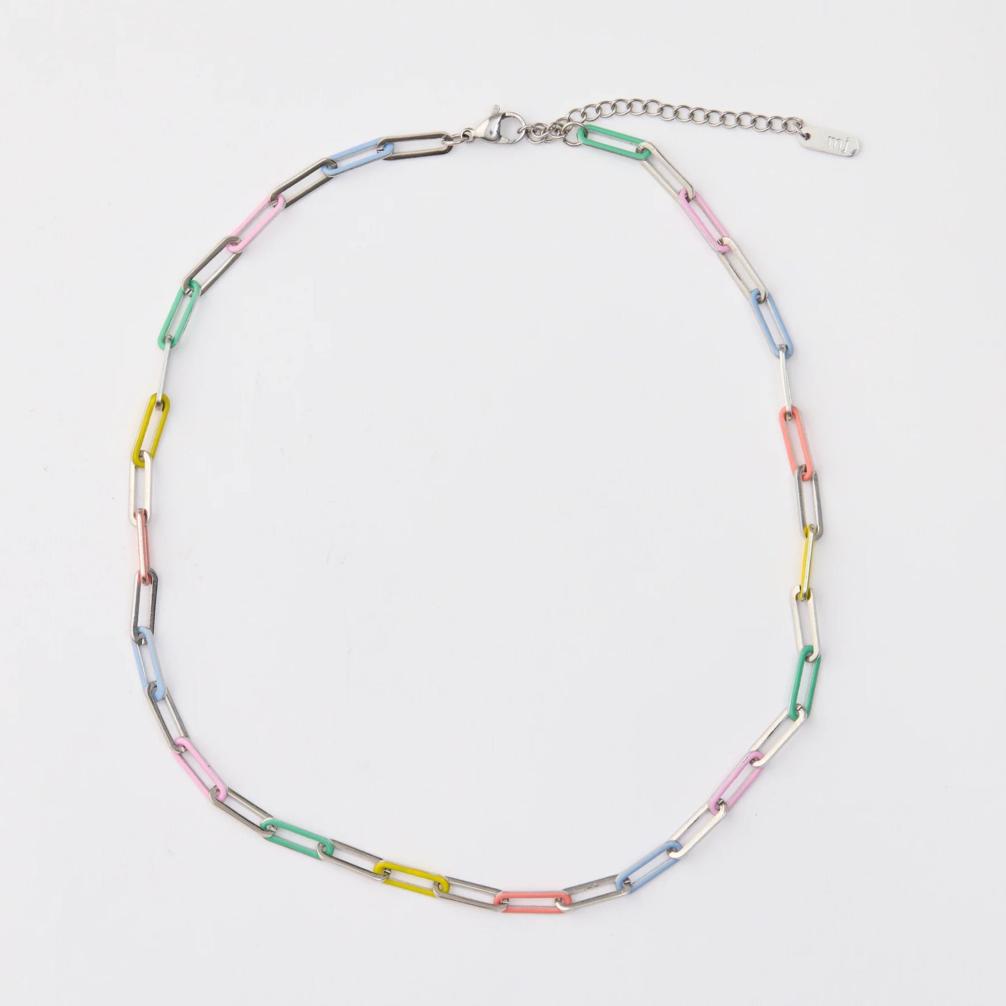Martha Jean Rainbow Paper Chain Necklace - Silver