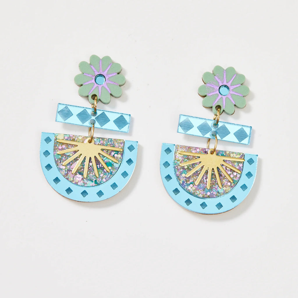 Martha Jean Betty Earrings - Sage / Blue