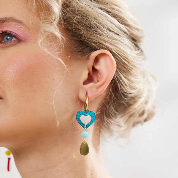 Martha Jean Heart & Bead Earrings - Rainbow