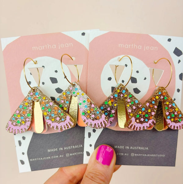 Martha Jean Moth Earrings - Gold/Multi