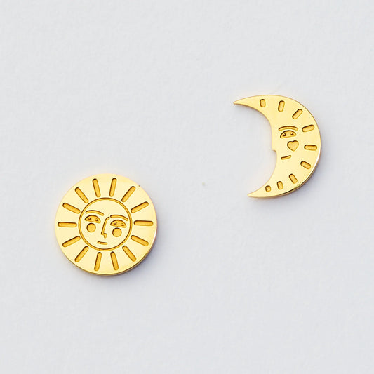 Martha Jean Sun & Moon Studs - Gold