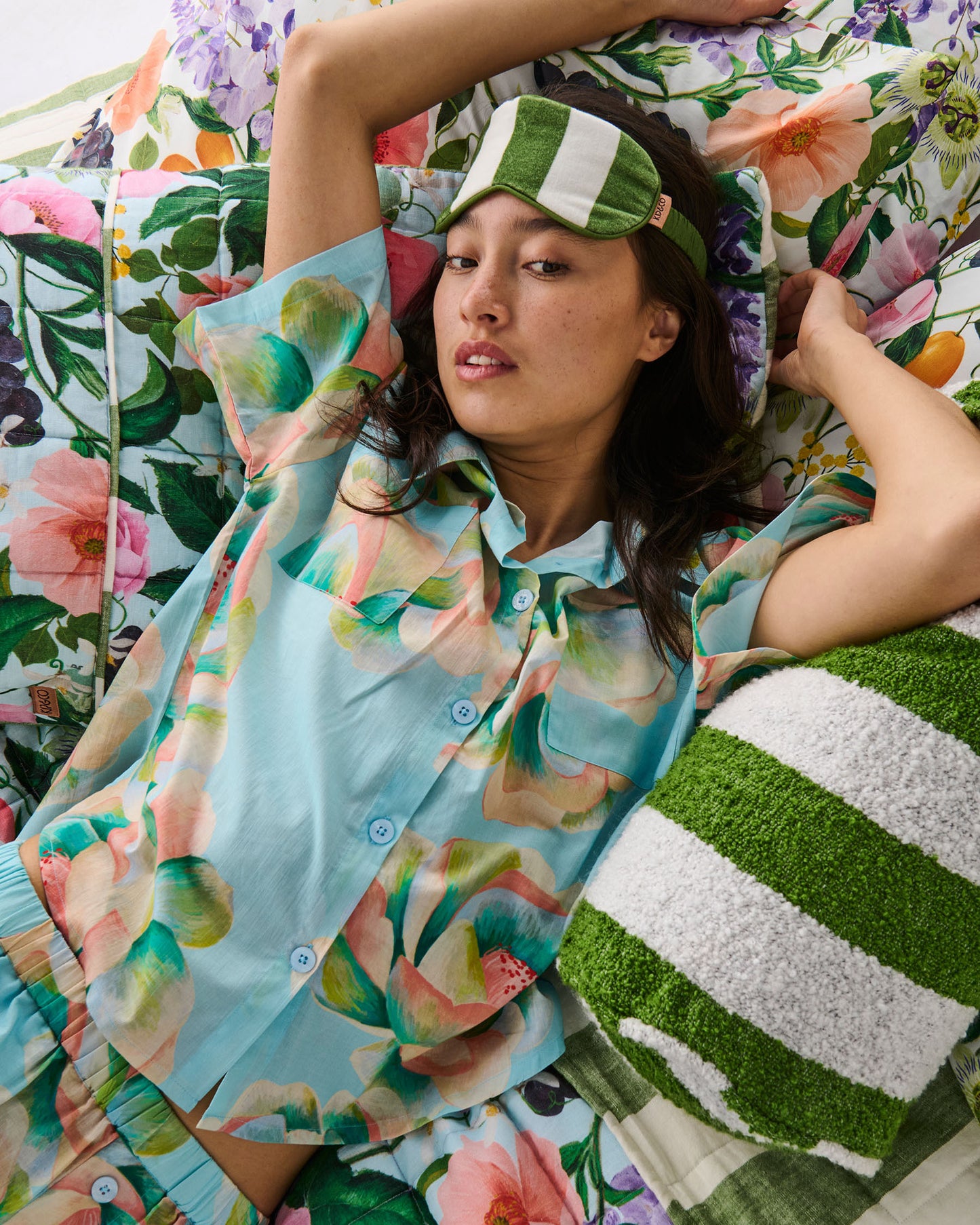 Kip & Co Moss Stripe Velvet Eye Mask