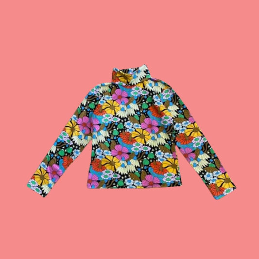 Nooworks Cosmic Floral Turtleneck - a 70s inspired bold and colourful floral graphic turtleneck