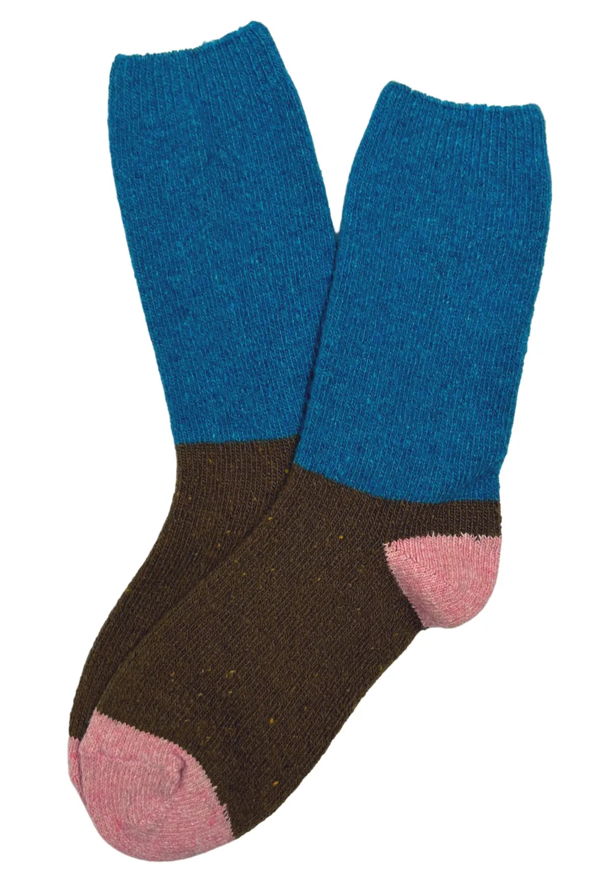 Olga de Polga Terrific Triple Tone Socks in blue/ brown/ pink