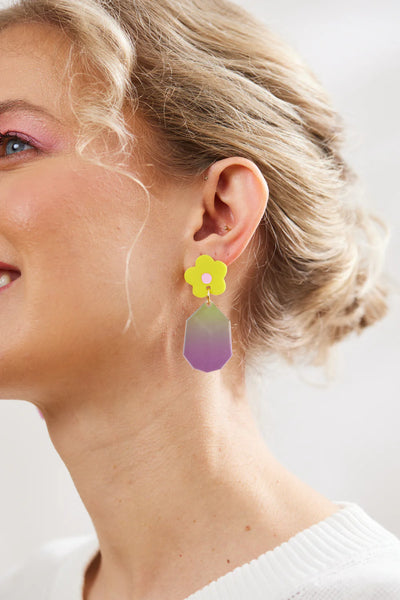 Martha Jean Ombre Daisy Drop Earrings - Yellow/Pink
