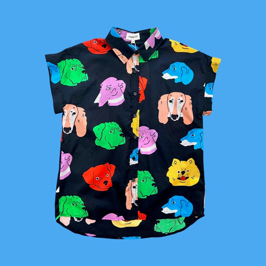 Origami Doll Dogs Button Up Top