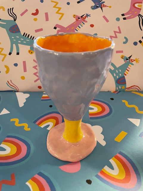 Pansy Goblet - Light Blue with Pink Base