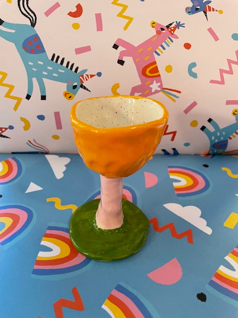 Pansy Goblet - Orange with Green Base