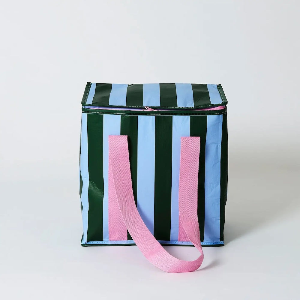 IMPERFECT: Project Ten Green Blue Stripe Insulated Tote (Lid Lining)