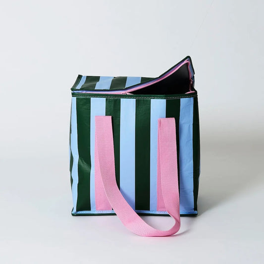 IMPERFECT: Project Ten Green Blue Stripe Insulated Tote (Lid Lining)