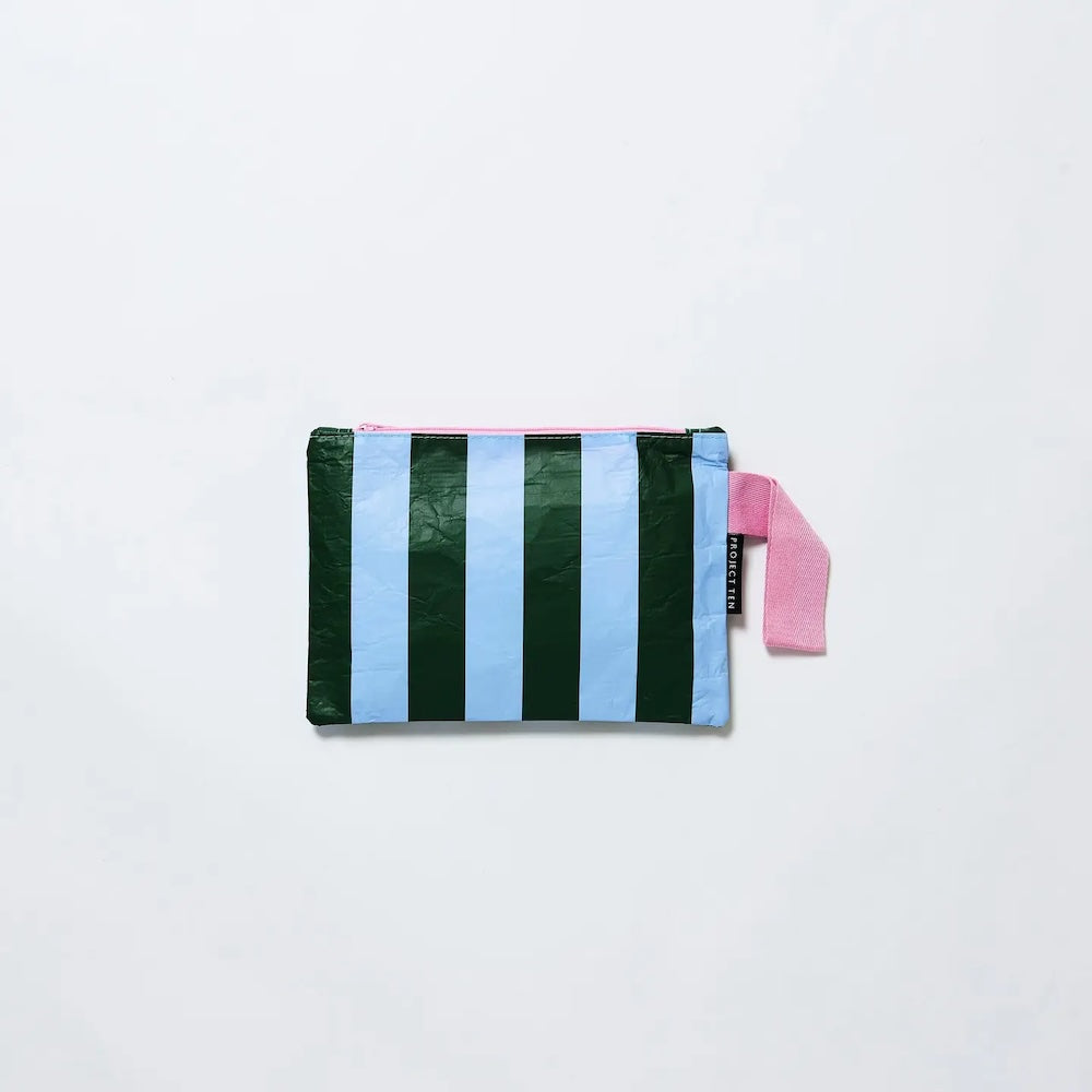 Project Ten Green Blue Stripe Mini Zip Pouch