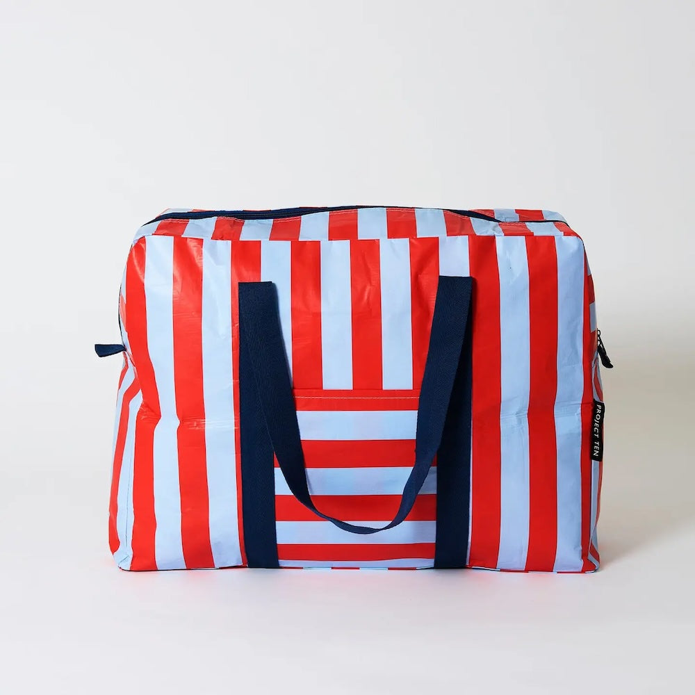 Project Ten Red Blue Stripe Overnight Bag