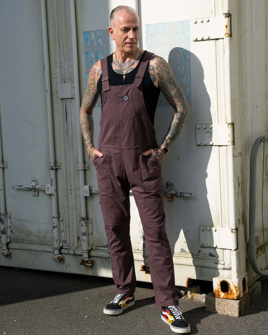 Rebel Romance Stretch Twill Dungarees - Plum Mocha