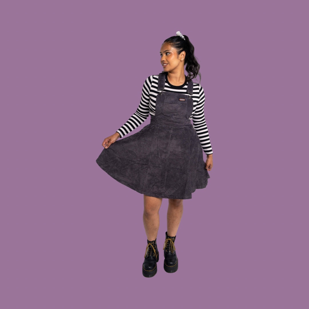 Run and Fly Charcoal Corduroy Flared Pinafore