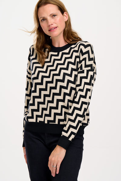 Sugarhill Brighton Andi Jumper - Black and White Chevron Stripes