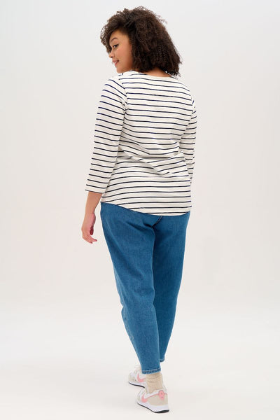 Sugarhill Brighton Navy Stripe Top with Embroidered Rainbow Lightning