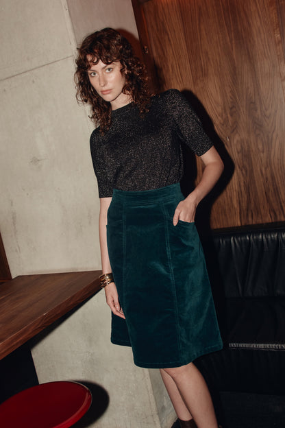 Frock Me Out A-Line Velvet Skirt - Petrol Blue