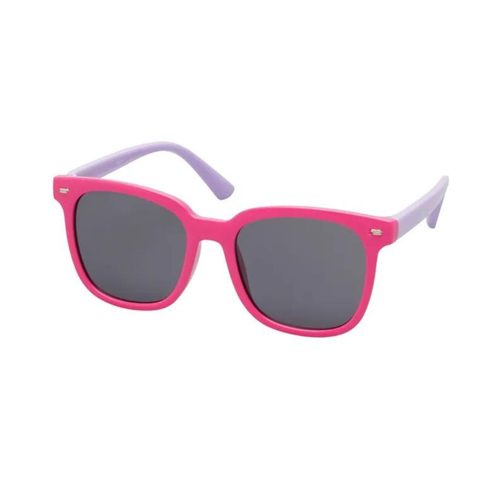 Unity Kids Two Tone Sunglasses - Pink / Lilac. Frames are pink and temples are lilac purple.