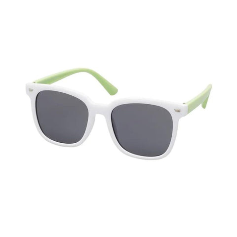 Unity Kids Two Tone Sunglasses - White/Green. Frame is opaque white and temples are light green.