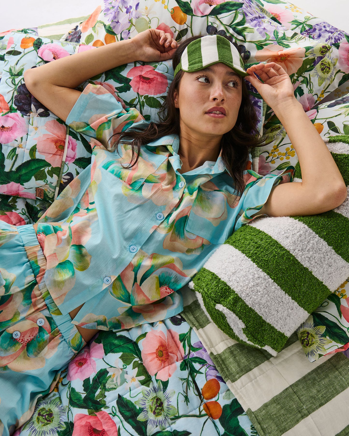 Kip & Co Moss Stripe Velvet Eye Mask