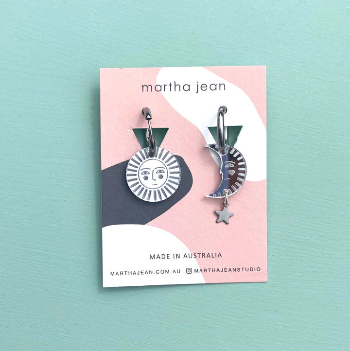 Martha Jean Sun and Moon Earrings - Silver